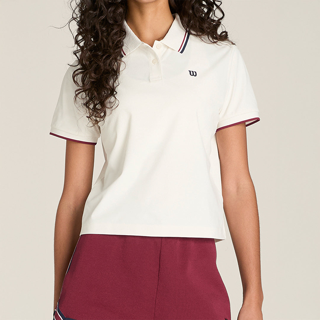 Women Classic Crop Polo Tennis Shirt in Sandrift