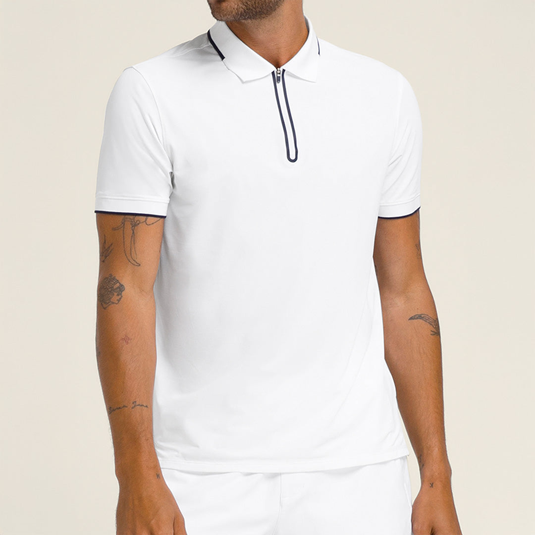 Men Advantage Zip Polo Shirt in White