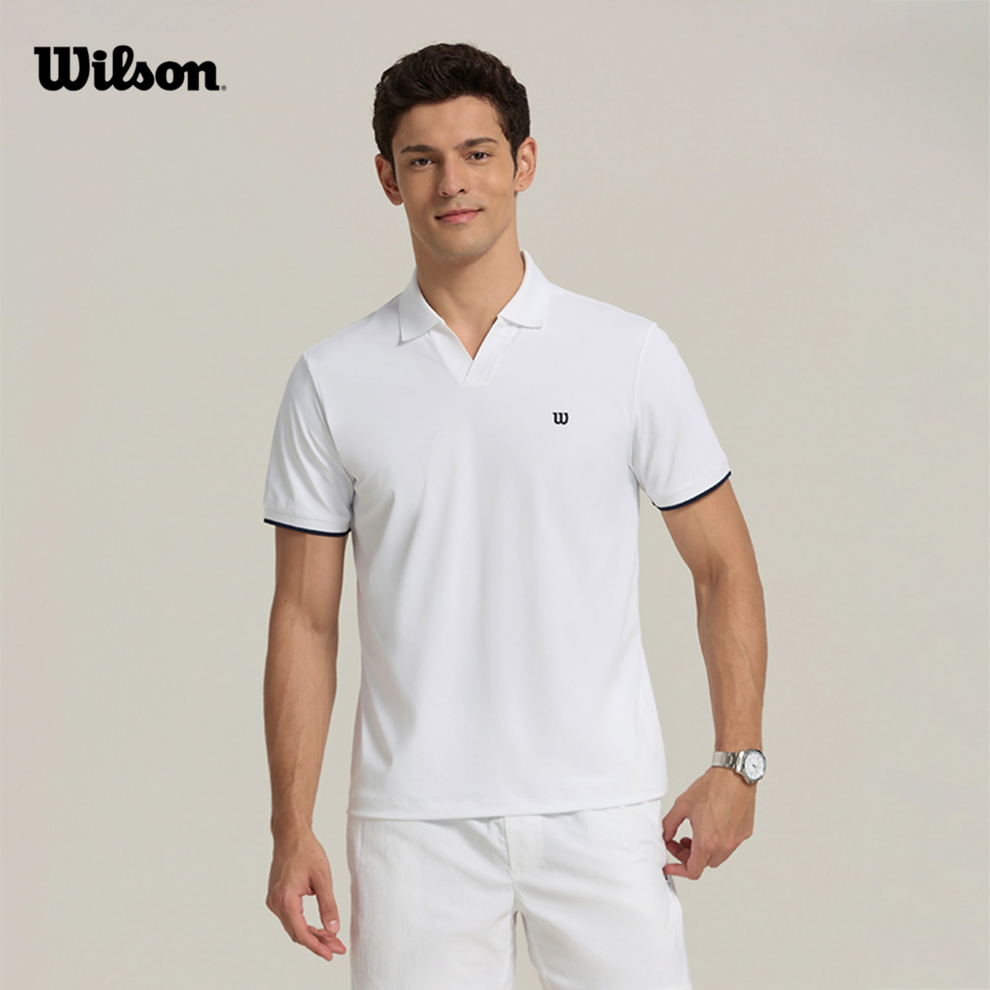 Men Johnny Collar Polo in Bright White