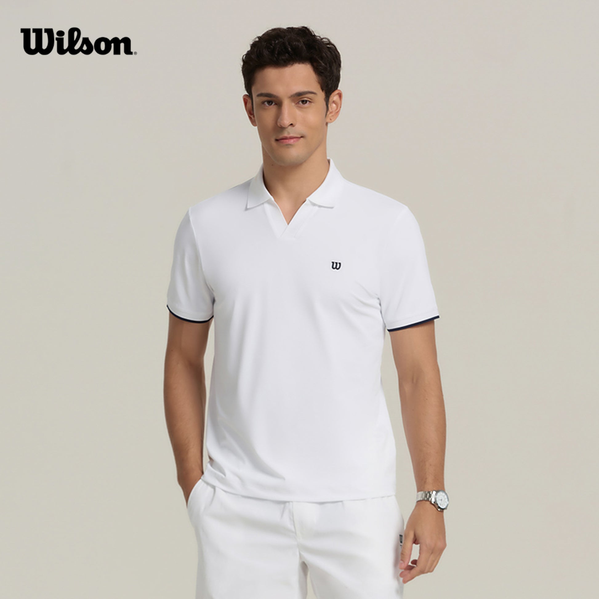 Men Johnny Collar Polo in Bright White
