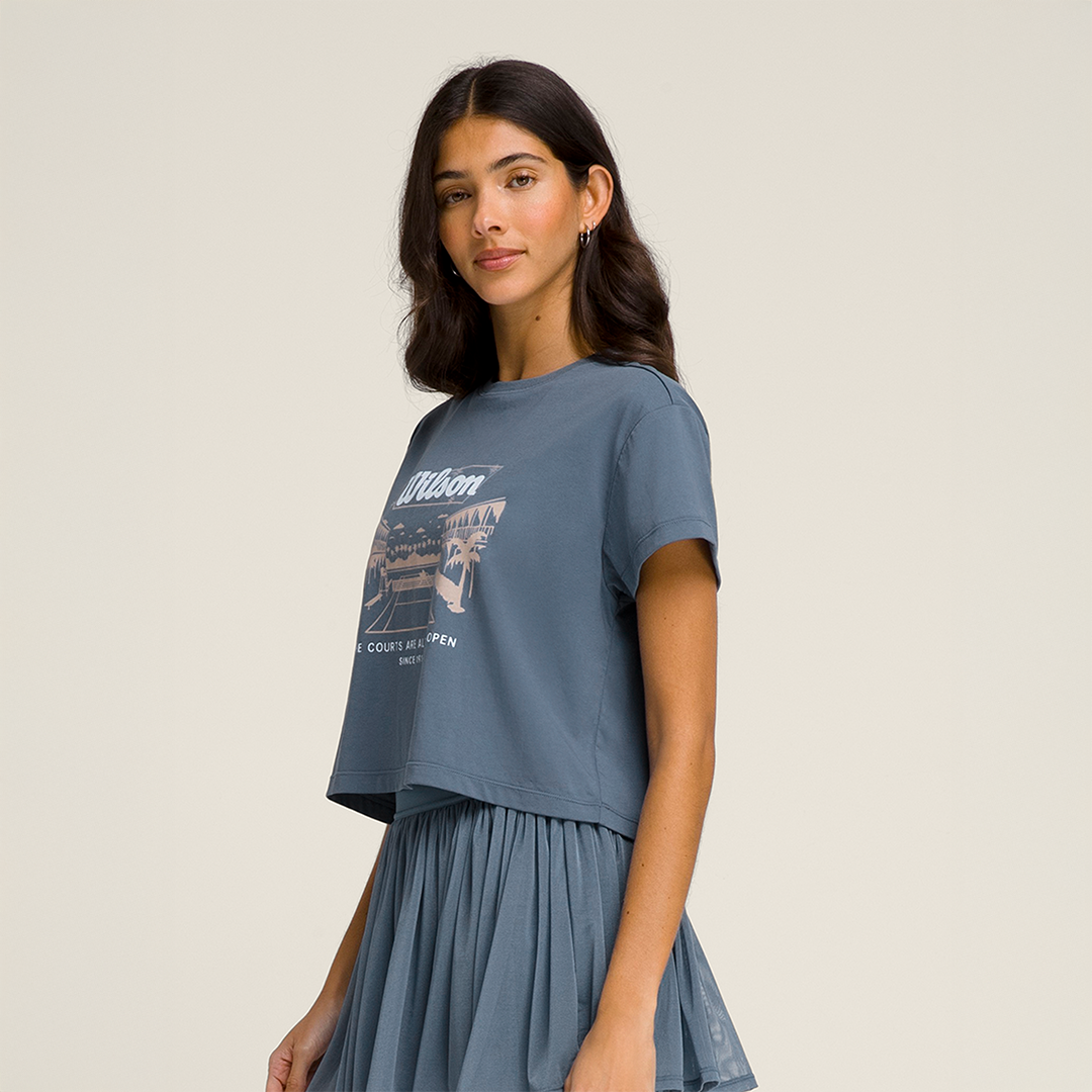 Harper Crop Shirt in Slate Blue