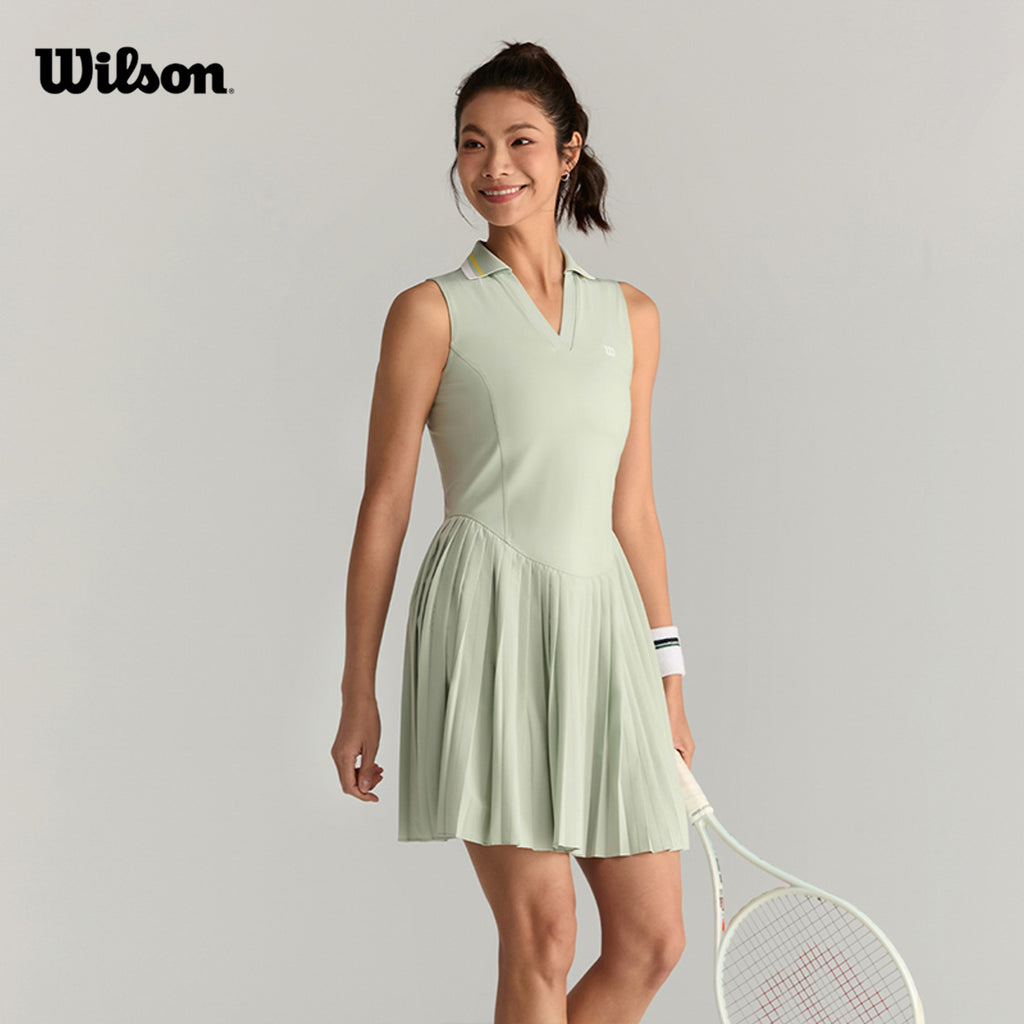 Women Pleat Flow Dress in Aqua Gray