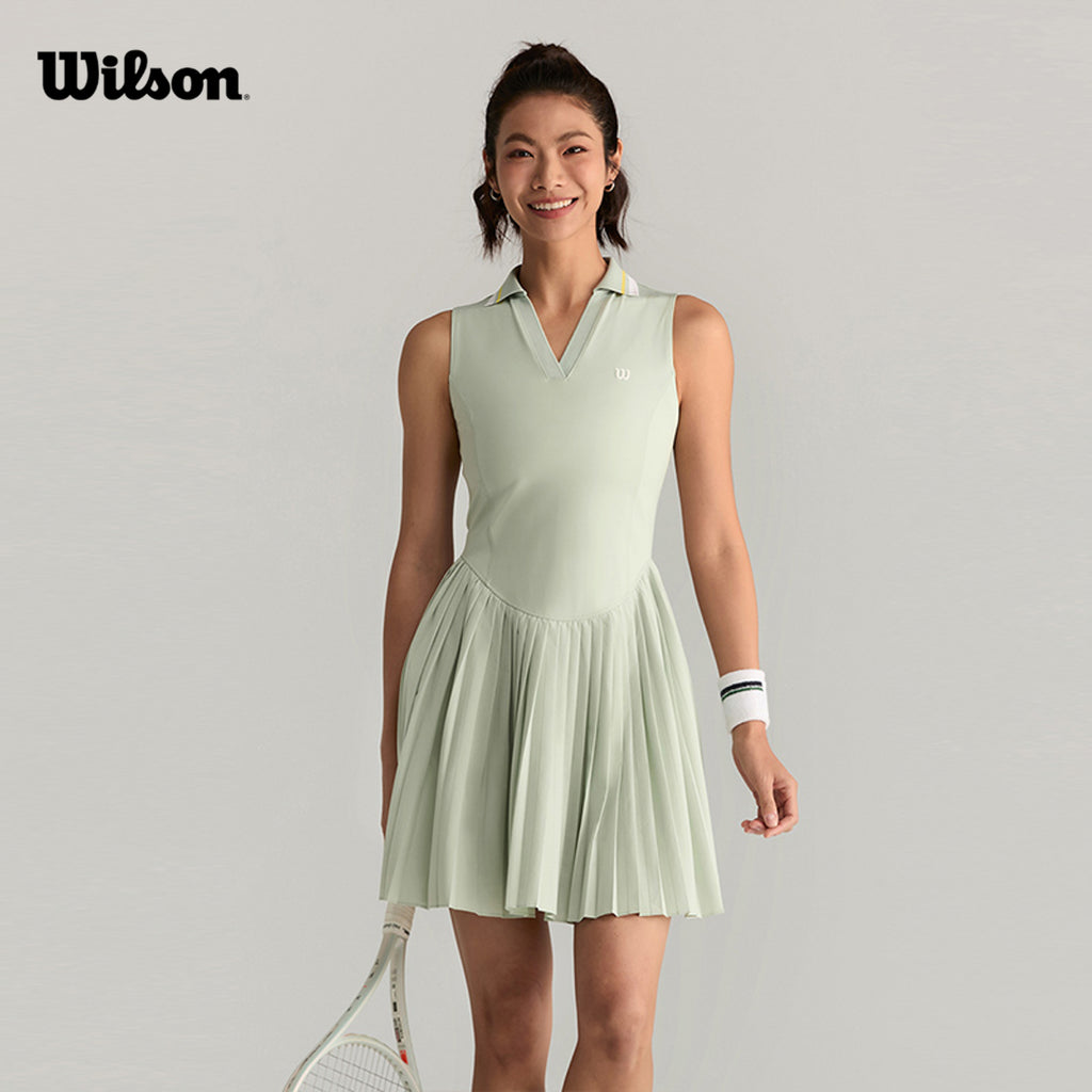 Women Pleat Flow Dress in Aqua Gray