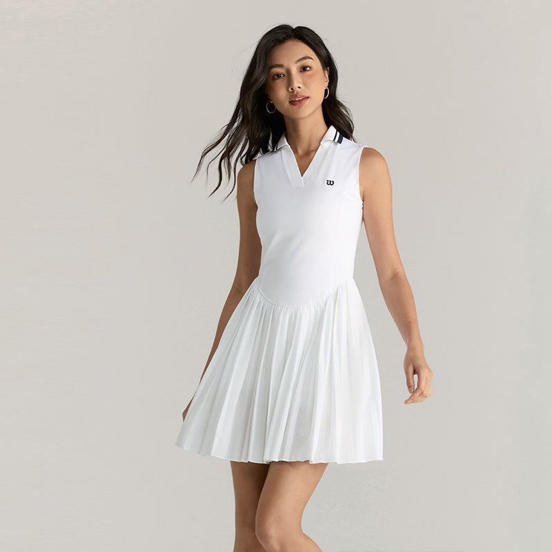 Women Pleat Flow Dress in Bright White