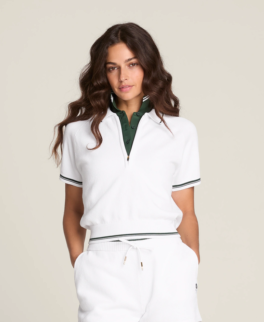 Short-Sleeve Polo Sweater in White