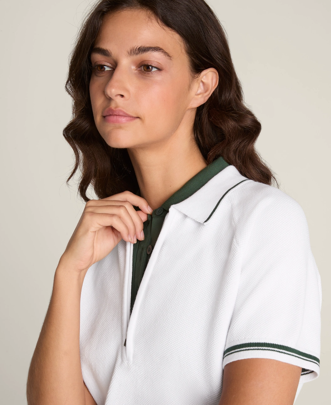 Short-Sleeve Polo Sweater in White